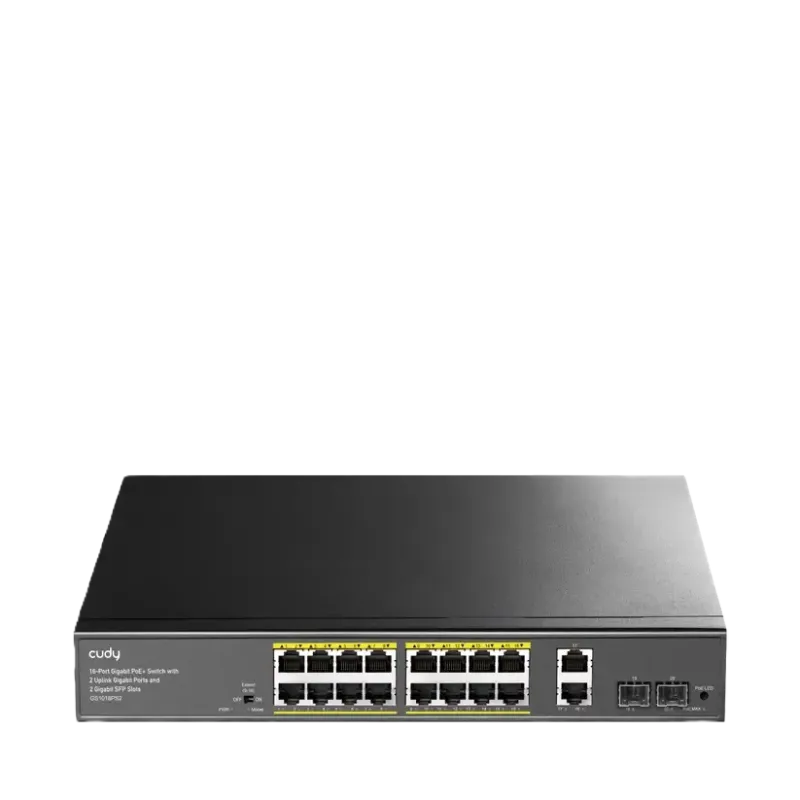 سوئیچ گیگابیت 16 پورتPoE و 2 پورتSFP و رکمونت کودی GS1018PS2