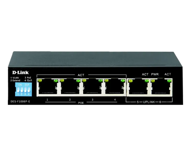 سوئیچ مگابیتی 6 پورت PoE و دسکتاپ دی لینک DES-F1006P-E