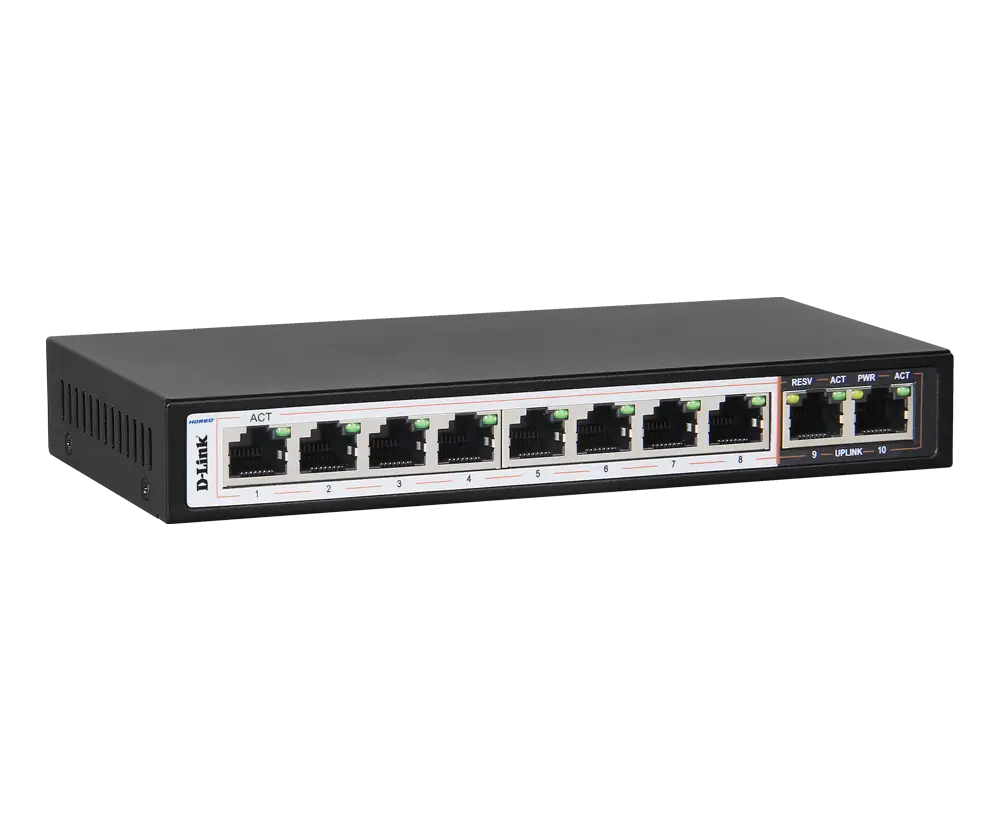 سوئیچ شبکه گیگابیتی 10 پورت PoE دی لینک مدل DGS-F1010P-E